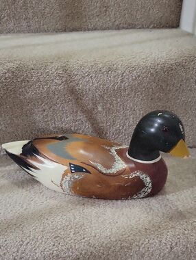 Wood Carved Mallard Duck Decoy Life-size. FAIR CONDITION.